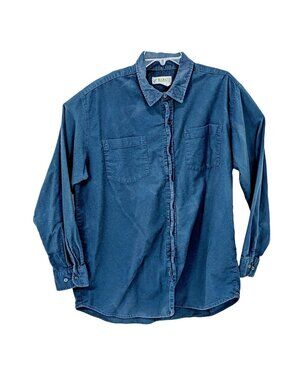 Haband Large Navy Blue Cotton Blend Button Down Shirt 28h